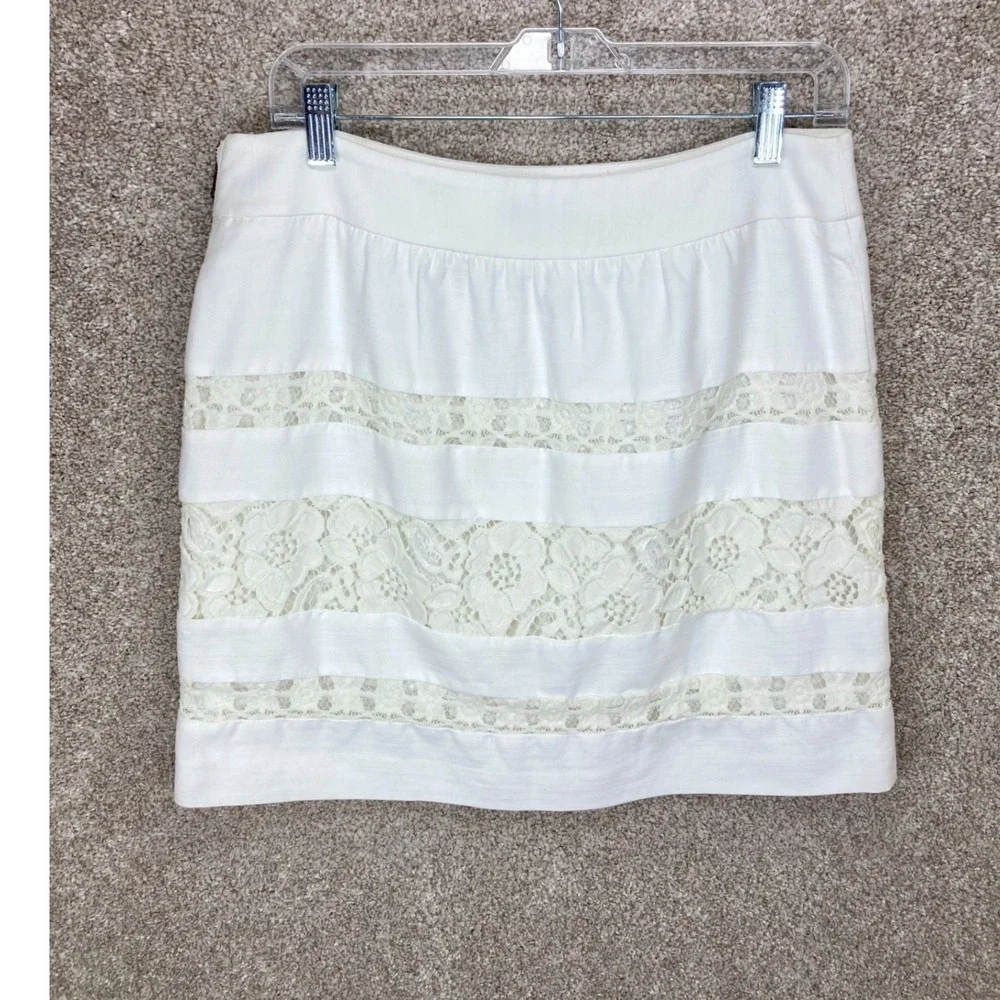 Ann Taylor Loft Crochet Lace Mini Skirt Womens 8 White Floral Cotton Summer Boho